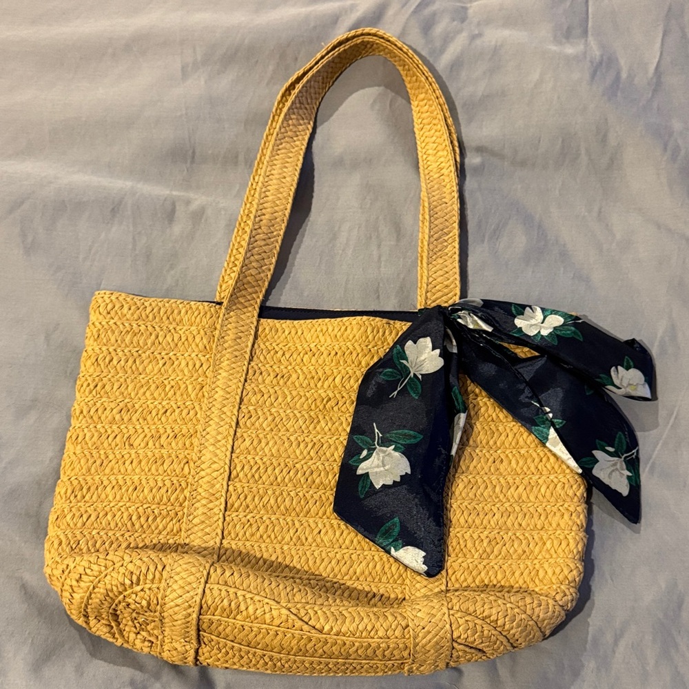 Draper James Yellow Woven Tote with Floral Scarf